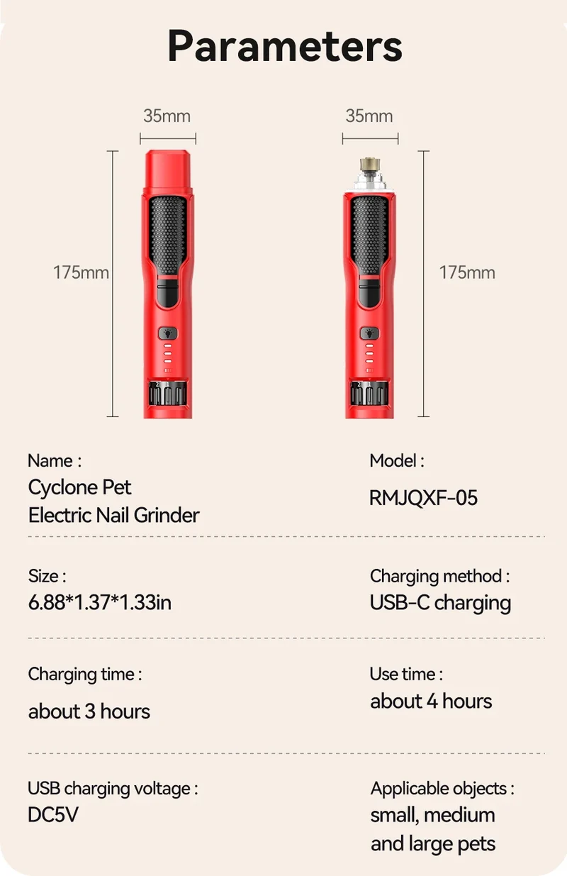 ROJECO Pet Electric Nail Grinder Rechargeable Dog Paw Grooming Nail Clipper LED Light 7 Speeds Adjustable Cat Claw Nail Grinder