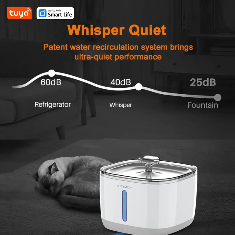 Cat Water Fountain, 2.5L/84oz Tuya Smart App Pet Water Fountain,Automatic Water Dispenser for Cats Inside with SUS304 Bowl