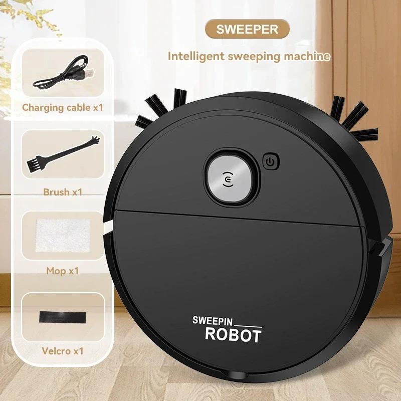 2026 3-in-1 Strong Suction Smart Sweeping Robot Rechargeable Washable Mop For Pet Hair Hard Floor Kitchen Room Sweeping Robot