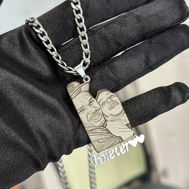 Wholesale Custom Photo Necklace Custom Stainless Steel Engrave Pet Dog Cat Name Memory Frosted Photo Necklace Jewelry For Woman