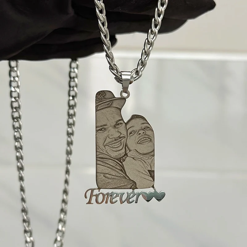 Wholesale Custom Photo Necklace Custom Stainless Steel Engrave Pet Dog Cat Name Memory Frosted Photo Necklace Jewelry For Woman