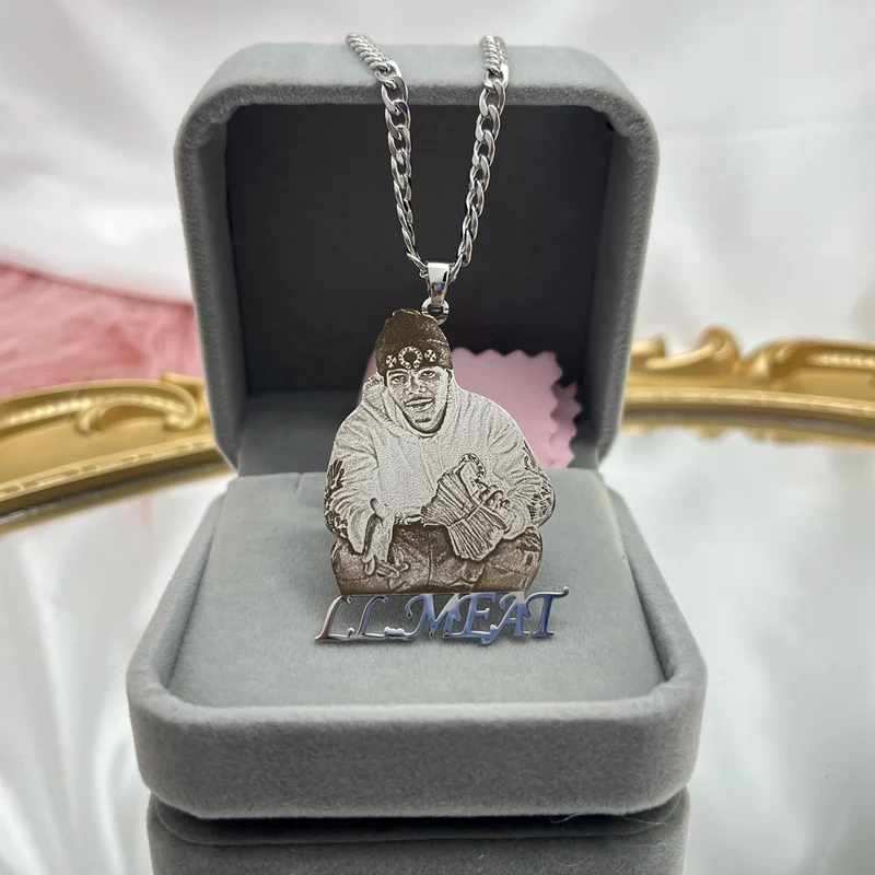 Wholesale Custom Photo Necklace Custom Stainless Steel Engrave Pet Dog Cat Name Memory Frosted Photo Necklace Jewelry For Woman