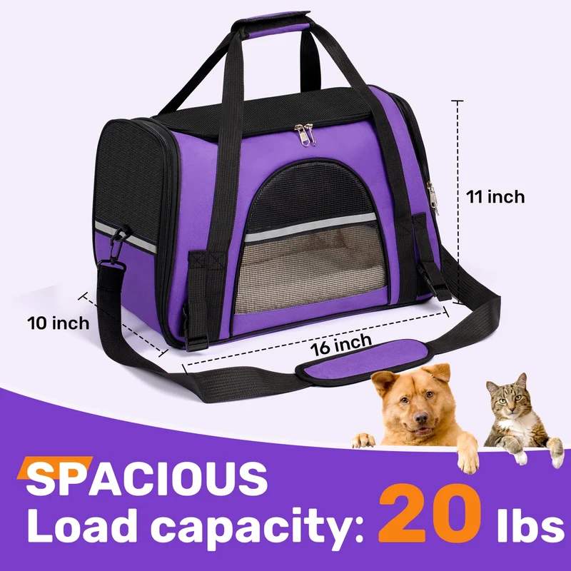 Dog Carrier for Small, Medium Pet Carriers Up to 15Lbs Cat Carrier Soft-Sided Puppy Cat Bag Portable Foldable Airline Approved