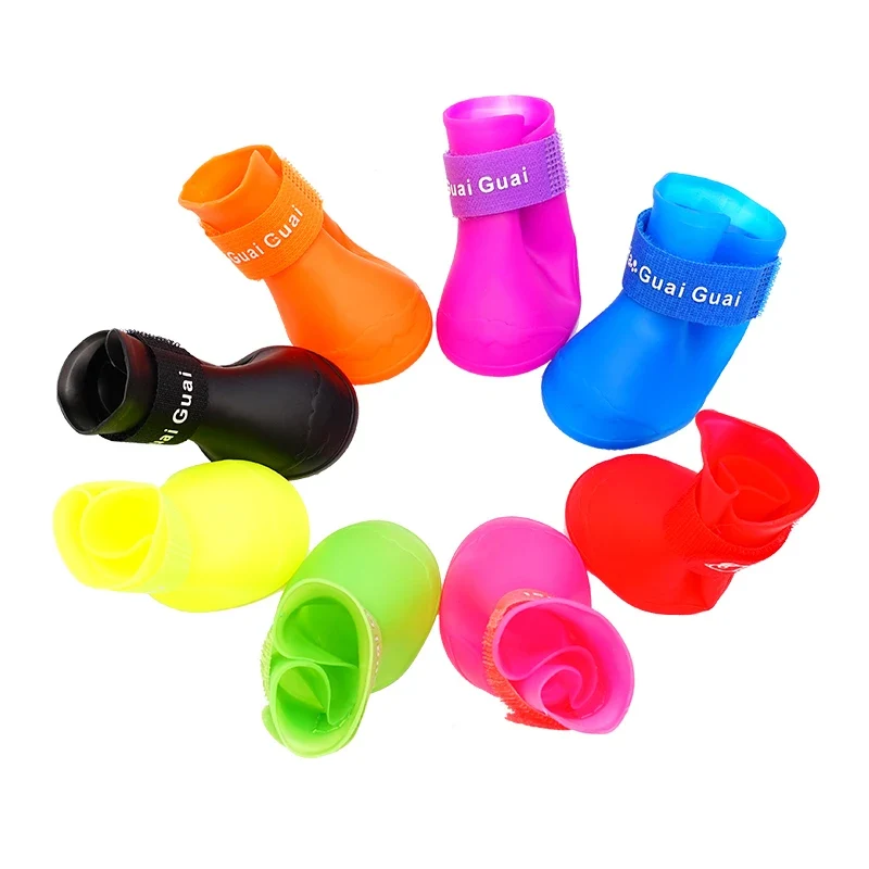 Pet silicone rain shoes anti-dirty non-slip waterproof dog shoes soft bottom footwear small dogs cats teddy Shoes