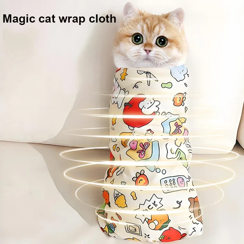 Cat Grooming Wrap Self-Adherent Cat Swaddle Burrito Wrap Anti-Bite Anti-Scratch Anti-Escape for Medicine Nail Clipping Pet Tool
