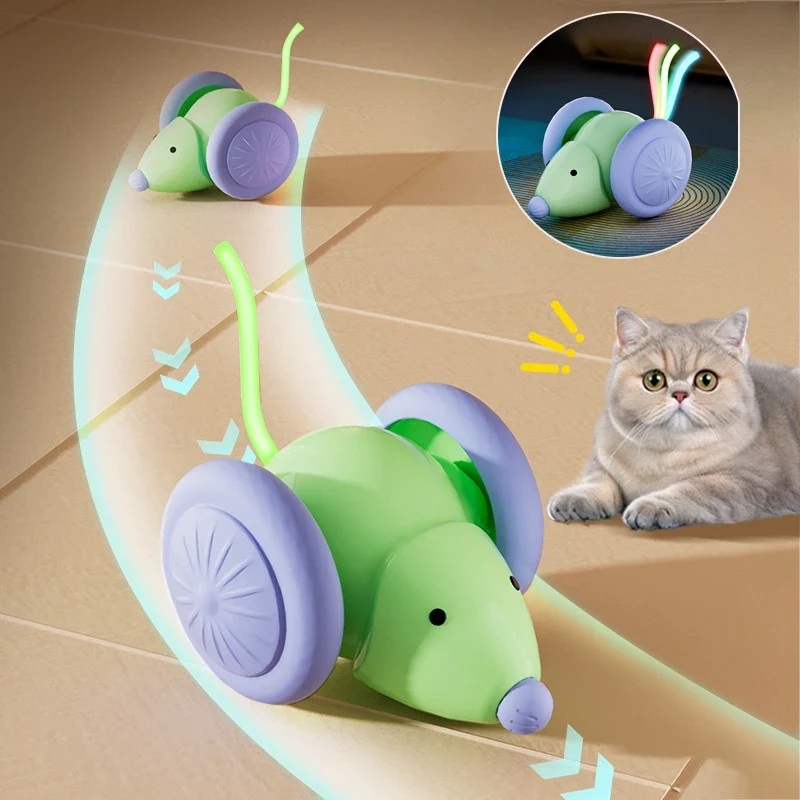 Interactive Cat Toy Electric Mouse Car Automatic Teaser kitten Pet Toys Rechargeable Intelligent Obstacle Avoidance Cat Car Toy