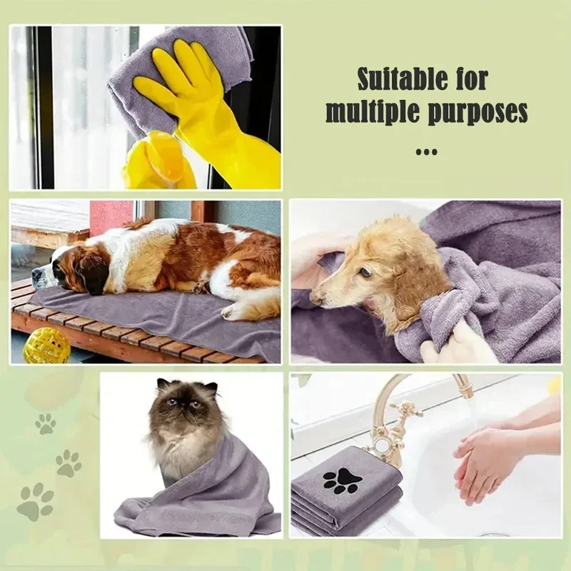 3 Size Options Microfiber Pet Bath Towel Embroidered Super Soft Absorbent Cat for Dogs Grooming Supplies