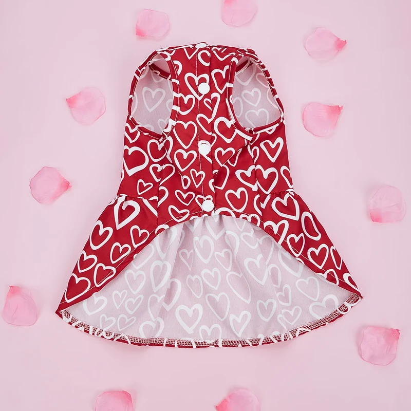 Valentines Day Pet Clothes Hearts Dog Valentines Outfit Bowknot Red Tulle Dog Dress with for Small Dogs Cat Girl