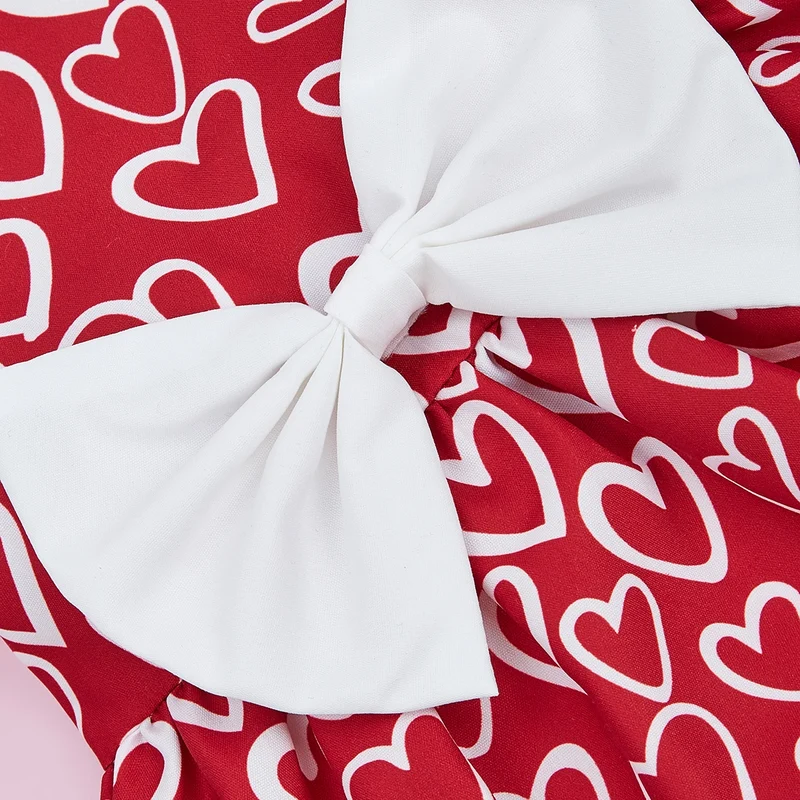 Valentines Day Pet Clothes Hearts Dog Valentines Outfit Bowknot Red Tulle Dog Dress with for Small Dogs Cat Girl