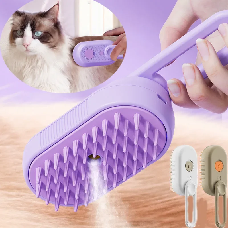 Steamed dog brush with essential oil Electric Spray Cat Hair Brush 3 in1 Dog Steamer Brush for Massage Pet Grooming Removing