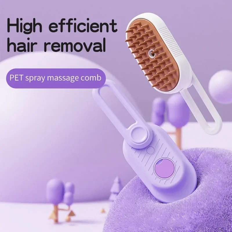 Steamed dog brush with essential oil Electric Spray Cat Hair Brush 3 in1 Dog Steamer Brush for Massage Pet Grooming Removing
