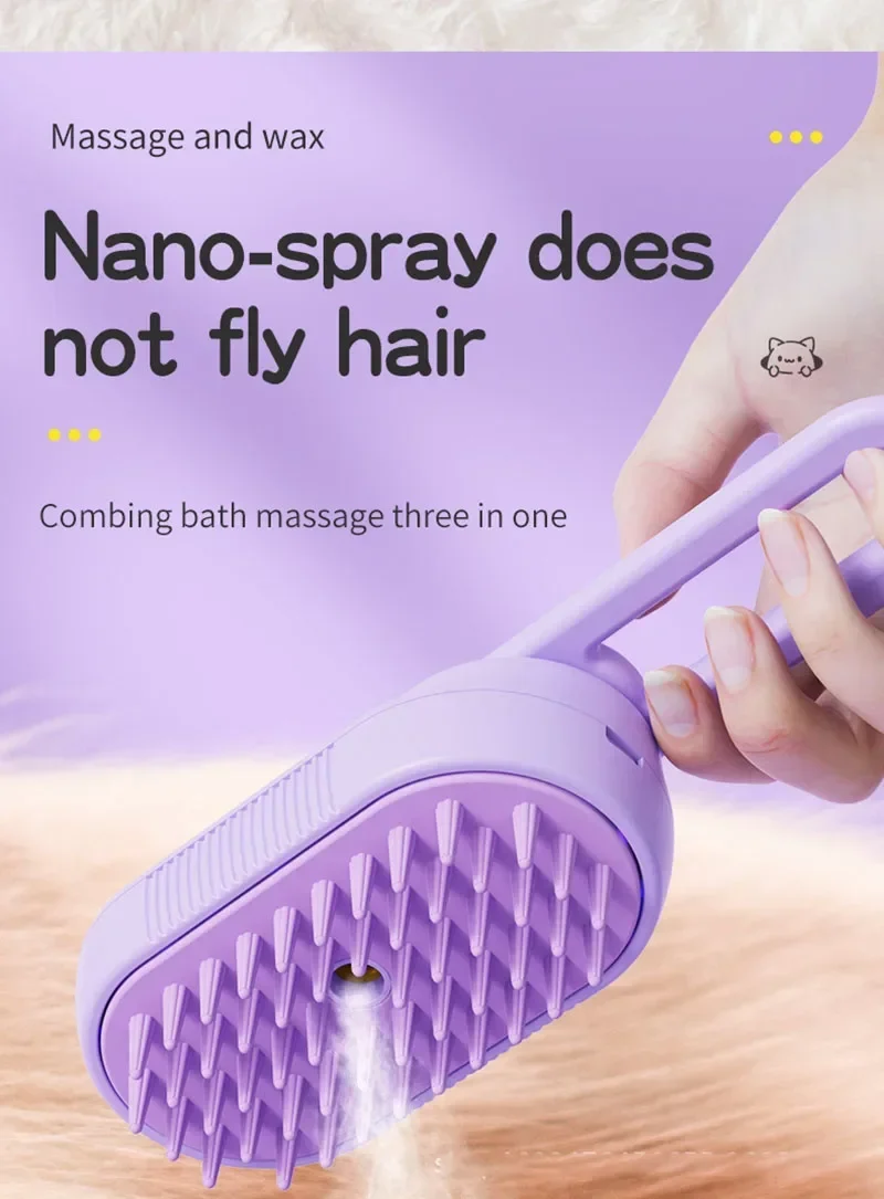 Steamed dog brush with essential oil Electric Spray Cat Hair Brush 3 in1 Dog Steamer Brush for Massage Pet Grooming Removing