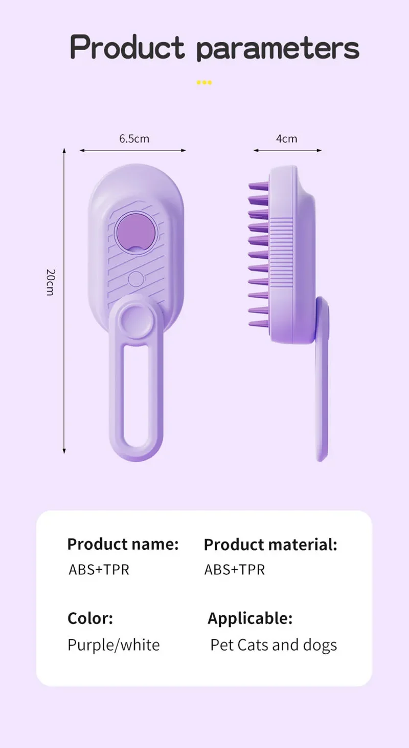 Steamed dog brush with essential oil Electric Spray Cat Hair Brush 3 in1 Dog Steamer Brush for Massage Pet Grooming Removing