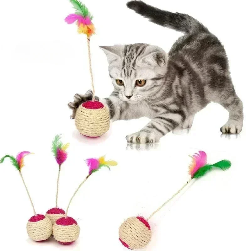 1Pc Cat Toy Sisal Scratching Ball Training Toy for Kitten Pet Cat Supplies Feather Toy Cat Toys Interactive Pet Products