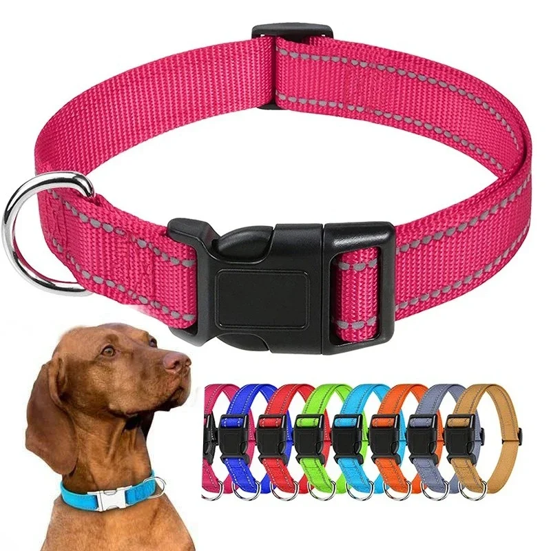 Reflective Dog Collar Strap with Adjustable Safety Nylon Pet Collar Pet Traction Rope Suitable for Small and Medium-Sized Pets