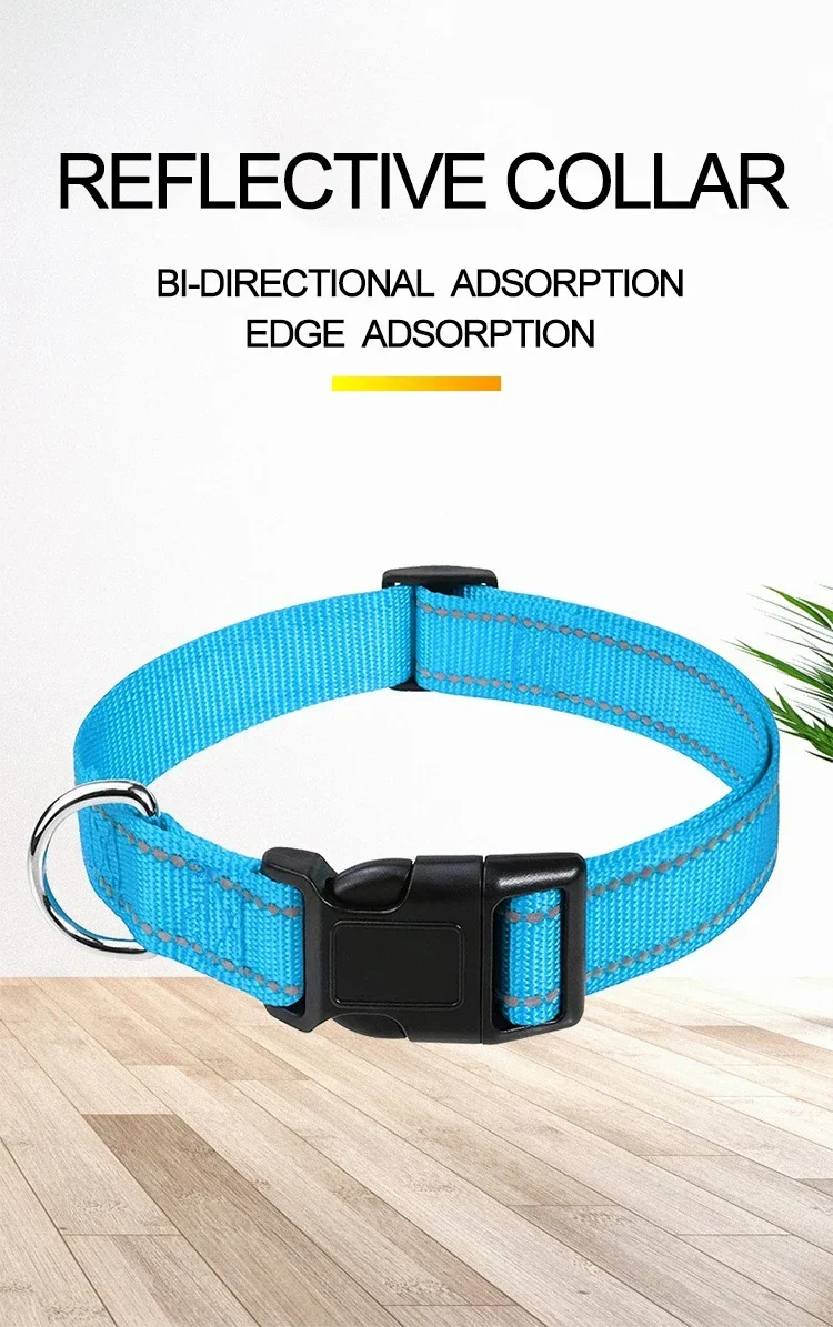 Reflective Dog Collar Strap with Adjustable Safety Nylon Pet Collar Pet Traction Rope Suitable for Small and Medium-Sized Pets