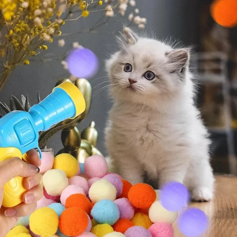 Cat Toys Automatic Ball Launcher Training Toy For Pet Kitten Creative Mini Shooting Gun Games Stretch Plush Toys Pet Supplies
