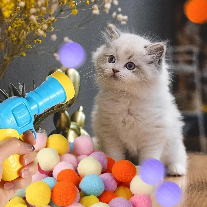 Cat Toys Automatic Ball Launcher Training Toy For Pet Kitten Creative Mini Shooting Gun Games Stretch Plush Toys Pet Supplies