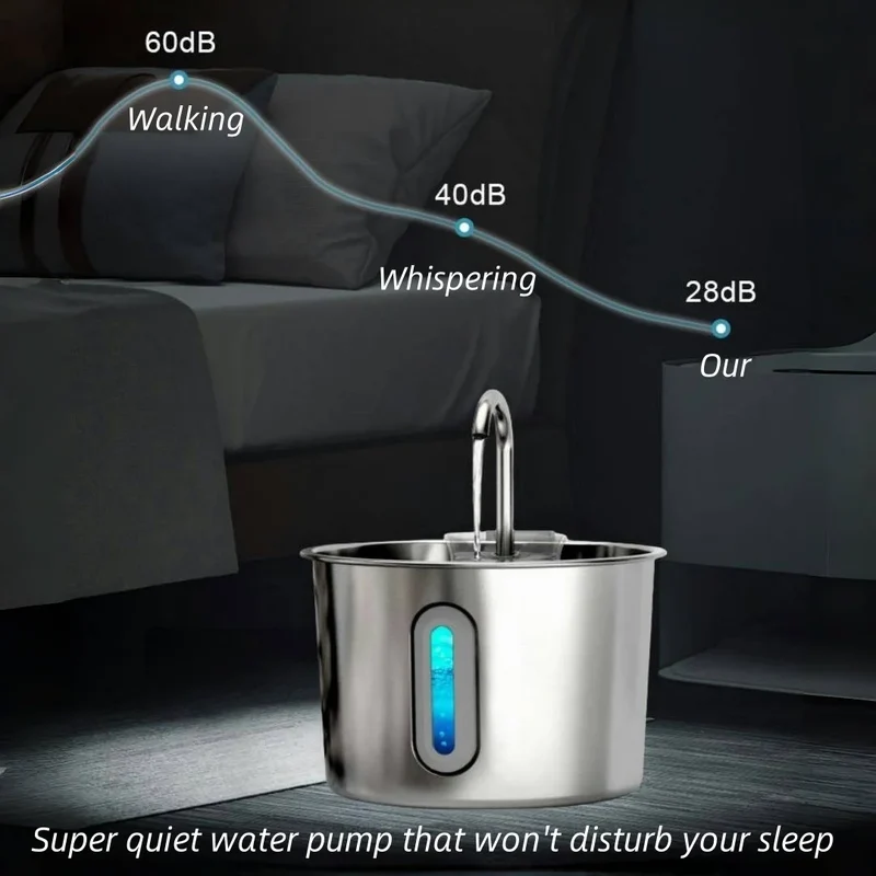 Stainless Steel Cat & Dog Water Fountain 2.2L Ultra Quiet USB Powered Automatic Pet Drinking Fountain Durable for Indoor Pets