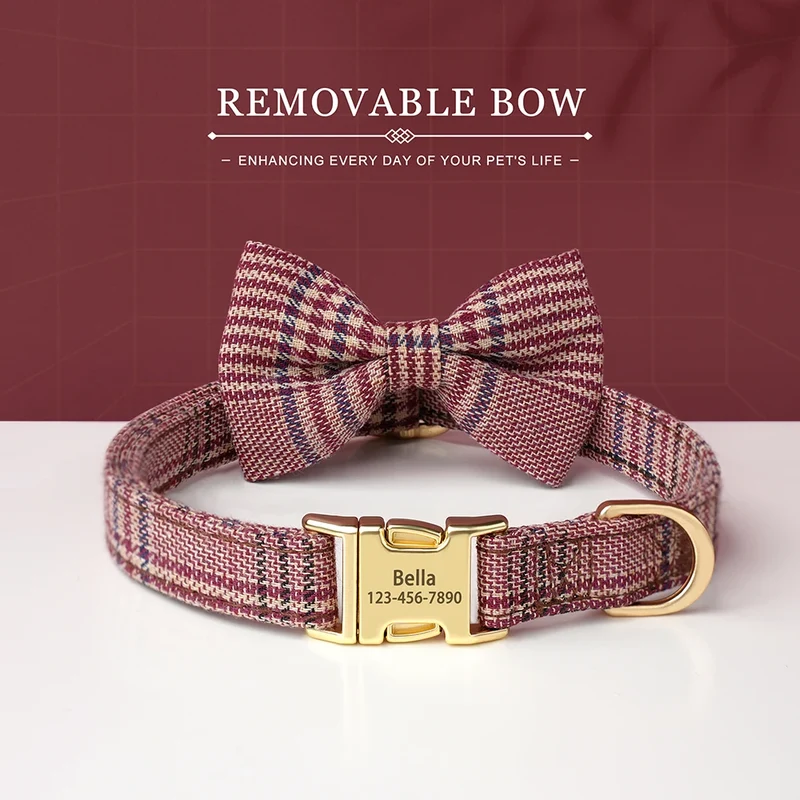 Personalized Dog Collar Cute Bowtie Puppy Cat Free Engraving Pet Buckle Collar For Small Medium Dogs Cats Chihuahua Yorkshire