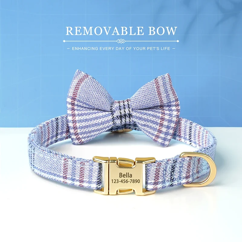 Personalized Dog Collar Cute Bowtie Puppy Cat Free Engraving Pet Buckle Collar For Small Medium Dogs Cats Chihuahua Yorkshire