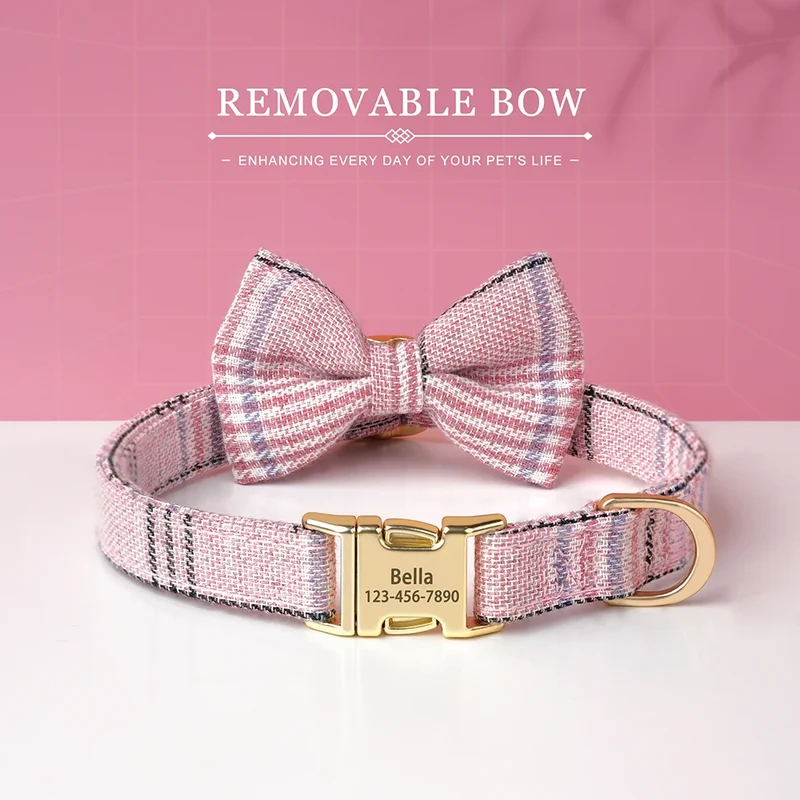 Personalized Dog Collar Cute Bowtie Puppy Cat Free Engraving Pet Buckle Collar For Small Medium Dogs Cats Chihuahua Yorkshire