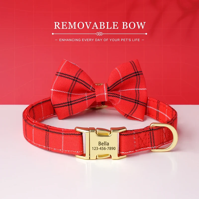 Personalized Dog Collar Cute Bowtie Puppy Cat Free Engraving Pet Buckle Collar For Small Medium Dogs Cats Chihuahua Yorkshire