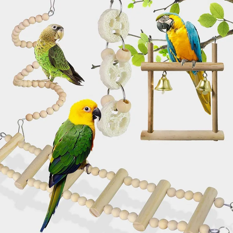 1/8PCS Set Combination Parrot Bird Toys Wood Articles Bite Pet Bird Toys For Parrot Training Bird Toy Swing Ball Bell Standing