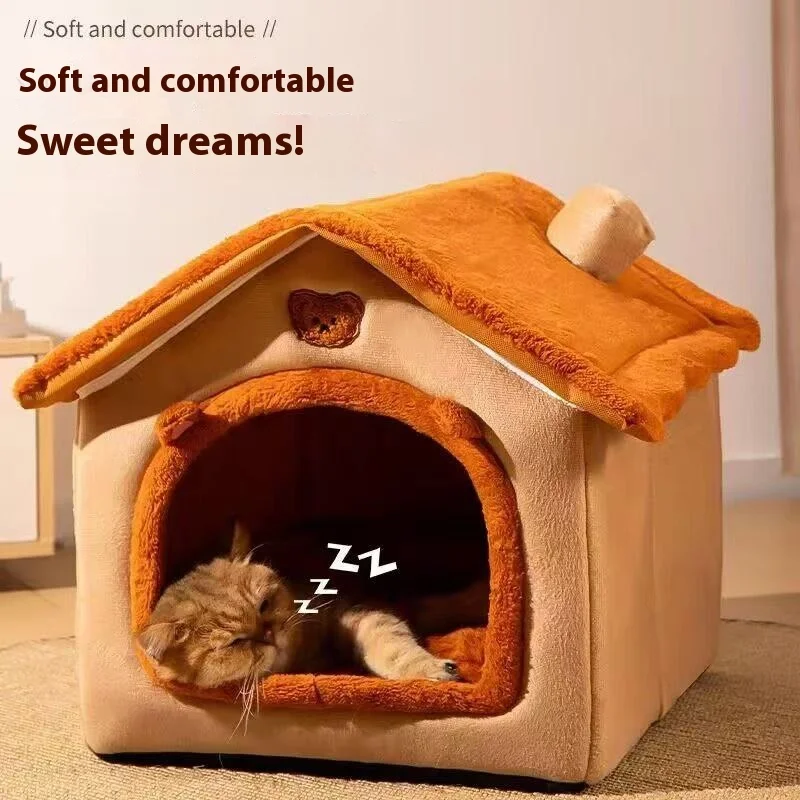 House Style Pet Bed for Small Dogs & Cats - All Season Removable Washable Dog House Winter Warm Teddy Bed Pet Supplies