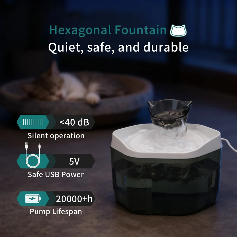 Cat Fountain 1.2L/42.23fl oz Cat Water Dispenser Pet Drinking Fountain, USB Powered - Suitable for Cats/Small to Medium Dogs