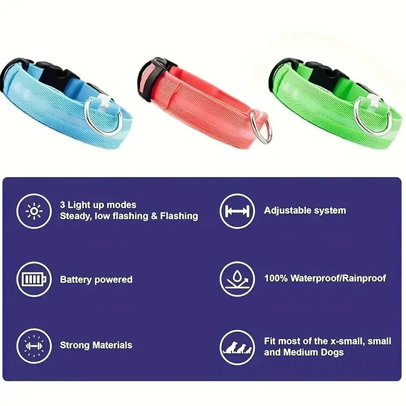 Light Up LED Pet Dog Collar Safety Night Walking Flashing Glow In The Dark LED Pet Dog Battery Collar Small Medium Large Dog
