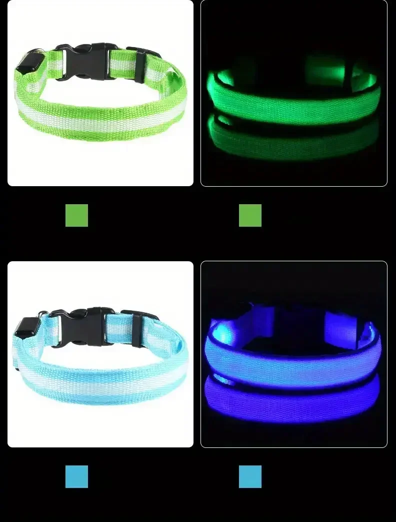 Light Up LED Pet Dog Collar Safety Night Walking Flashing Glow In The Dark LED Pet Dog Battery Collar Small Medium Large Dog