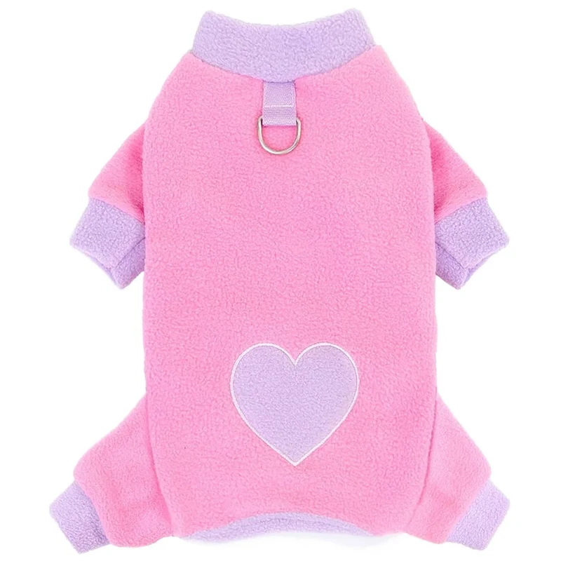 Heart Pattern Dog Pajamas for Small Dogs, Warm Fleece Dog Jumpsuit Yorkie Puppy Onesie Autumn Winter Clothes Chiwawa Pet Apparel
