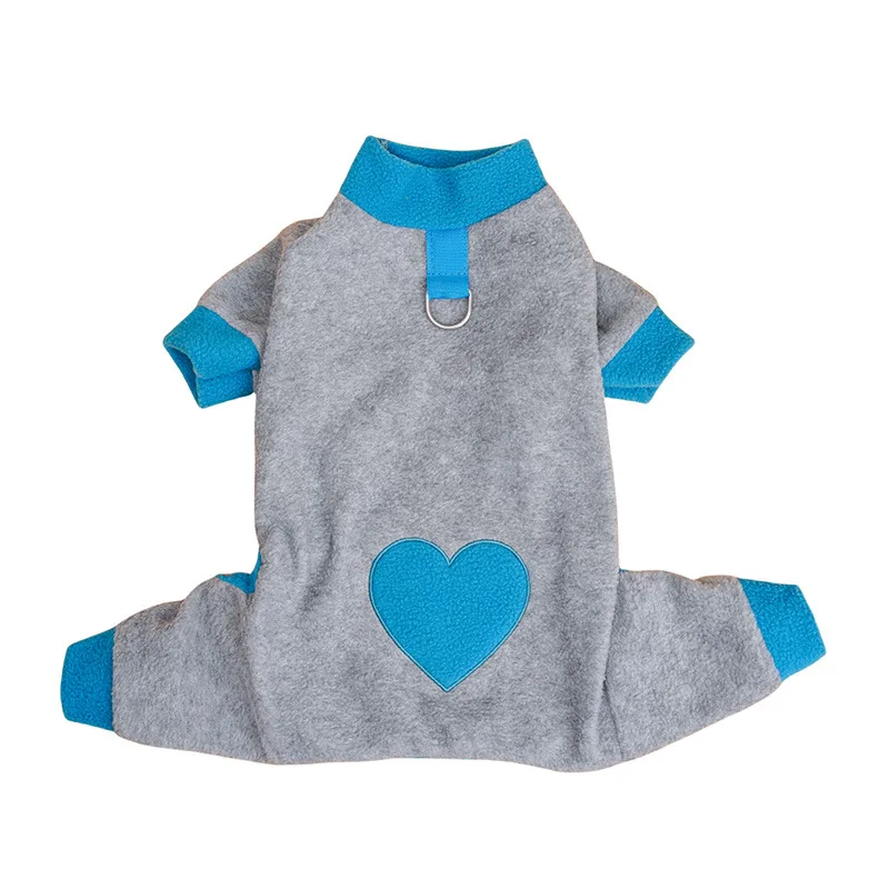 Heart Pattern Dog Pajamas for Small Dogs, Warm Fleece Dog Jumpsuit Yorkie Puppy Onesie Autumn Winter Clothes Chiwawa Pet Apparel