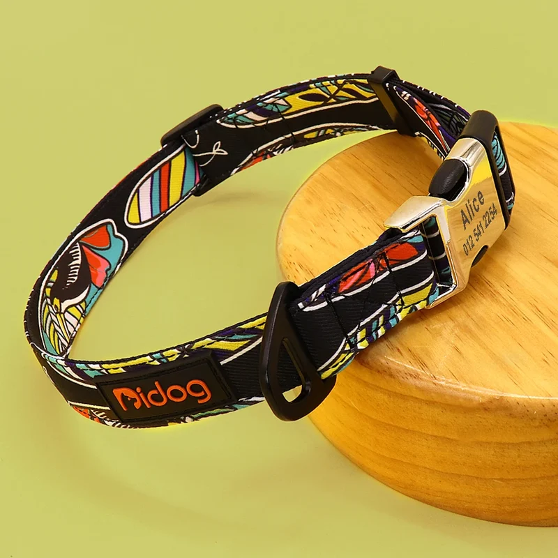 Custom Large Dog Collar Cute Print Personalized Pet Collar Nylon Puppy Dogs ID Collars Engraved Name for Small Medium Large Dog