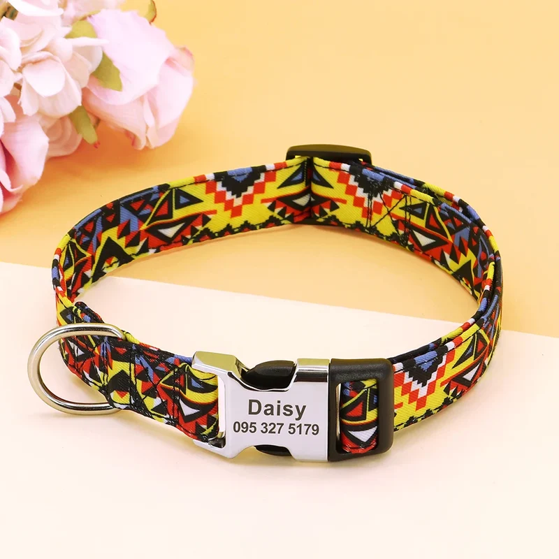 Custom Large Dog Collar Cute Print Personalized Pet Collar Nylon Puppy Dogs ID Collars Engraved Name for Small Medium Large Dog