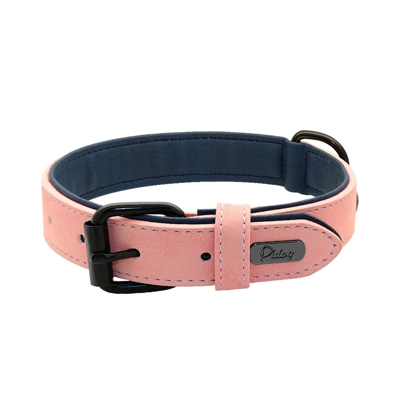 Personalized PU Leather Dog Collar Soft Padded Pet Dog Collars Engraved Name Paw Durable Necklace for Small Medium Large Dogs
