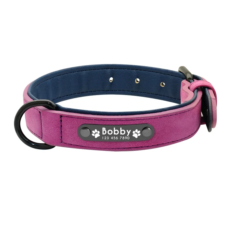 Personalized PU Leather Dog Collar Soft Padded Pet Dog Collars Engraved Name Paw Durable Necklace for Small Medium Large Dogs