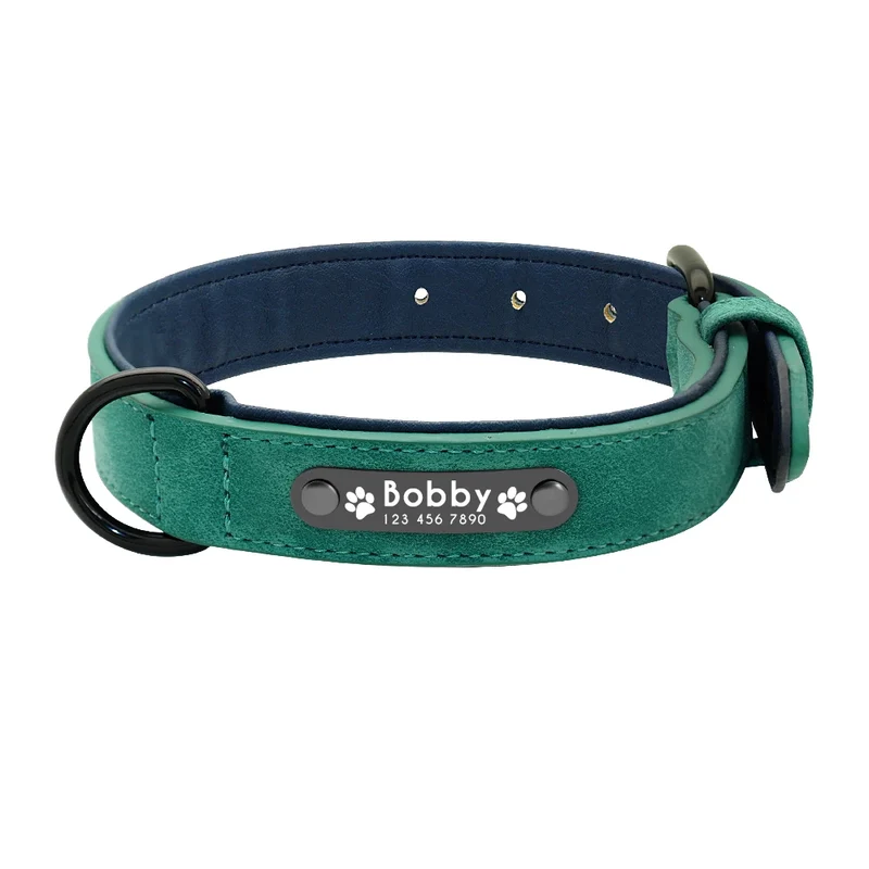 Personalized PU Leather Dog Collar Soft Padded Pet Dog Collars Engraved Name Paw Durable Necklace for Small Medium Large Dogs