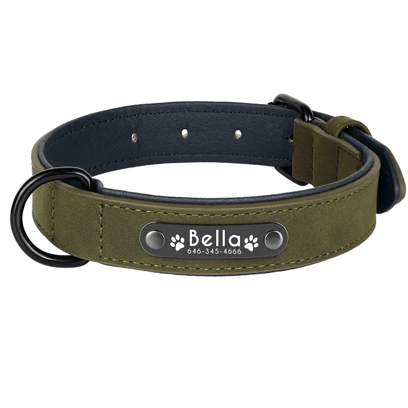 Personalized PU Leather Dog Collar Soft Padded Pet Dog Collars Engraved Name Paw Durable Necklace for Small Medium Large Dogs
