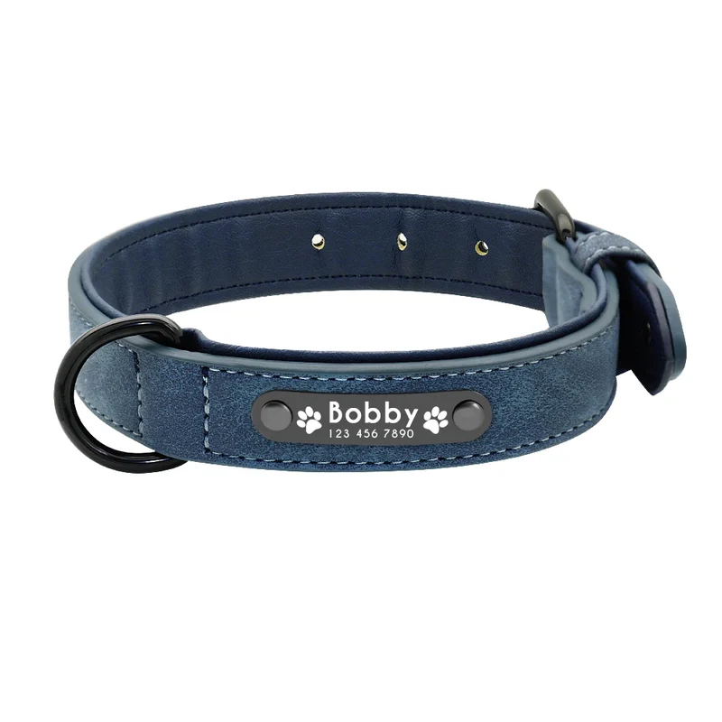 Personalized PU Leather Dog Collar Soft Padded Pet Dog Collars Engraved Name Paw Durable Necklace for Small Medium Large Dogs