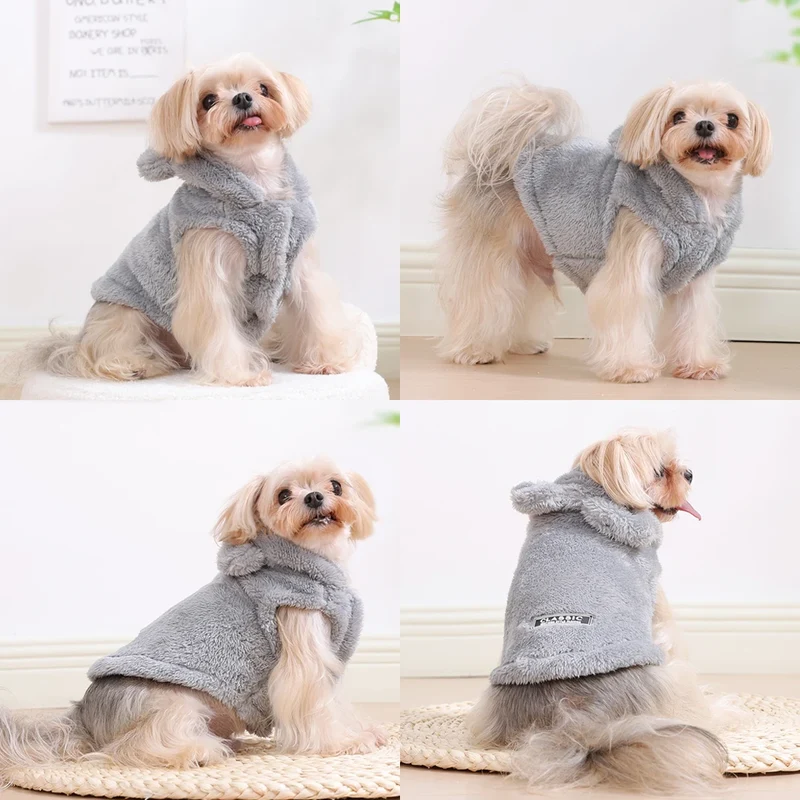 Soft Fleece Pet Dog Clothes Cute Hoodie Coat For Small Medium Dogs Cats Autumn Winter Puppy Hooded Jacket Sweater Pug Apparel