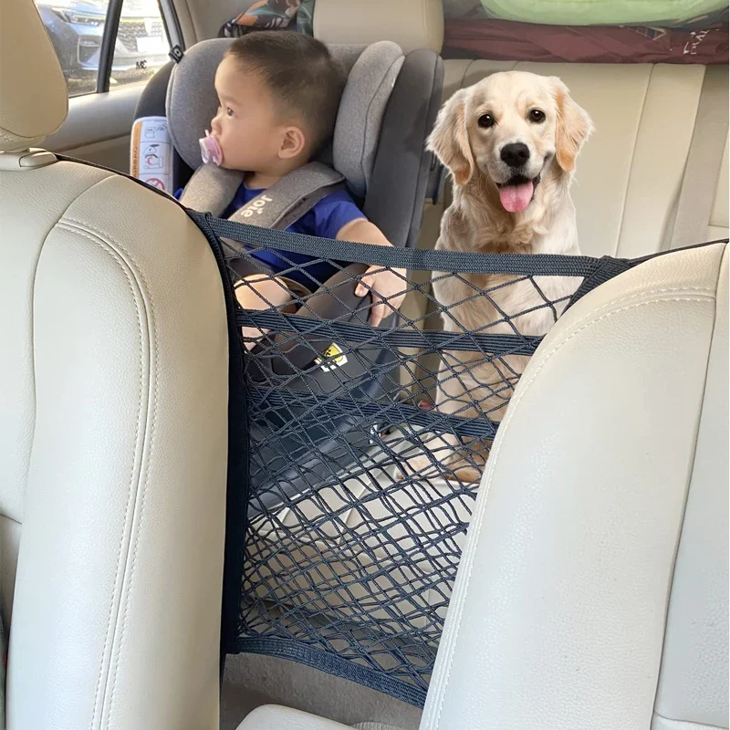 Car Storage Net Bag Between Seats Car Divider Pet Barrier Stretchable Elastic Mesh Bag Organizer Auto Accessories