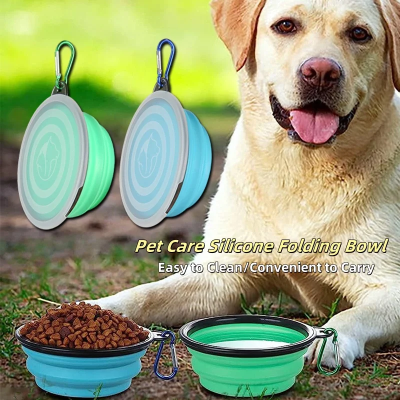 Pet Collapsible Black Frame Bowl Keychain Portable Travel Food Water Dish Dog Cat BPA Free Silicone Lightweight Pet Feeding Bowl
