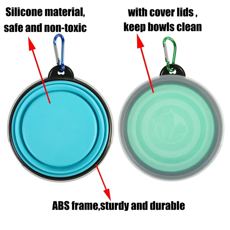 Pet Collapsible Black Frame Bowl Keychain Portable Travel Food Water Dish Dog Cat BPA Free Silicone Lightweight Pet Feeding Bowl