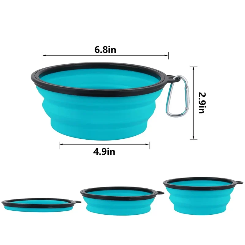 Pet Collapsible Black Frame Bowl Keychain Portable Travel Food Water Dish Dog Cat BPA Free Silicone Lightweight Pet Feeding Bowl
