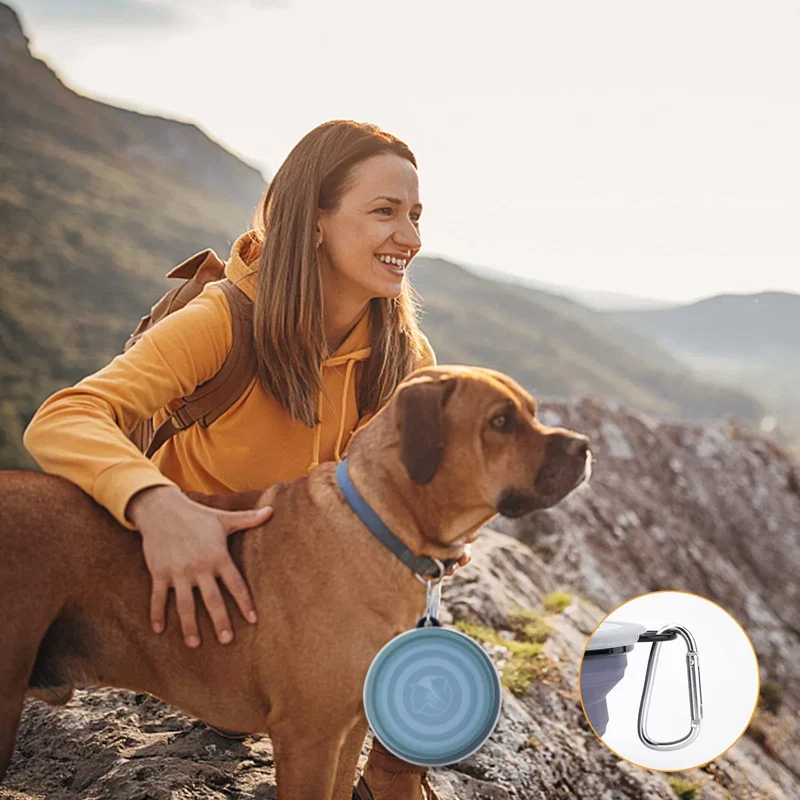 Pet Collapsible Black Frame Bowl Keychain Portable Travel Food Water Dish Dog Cat BPA Free Silicone Lightweight Pet Feeding Bowl