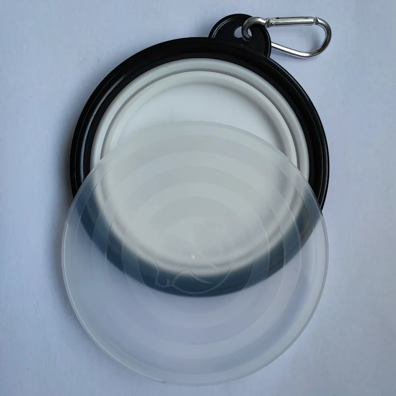 Pet Collapsible Black Frame Bowl Keychain Portable Travel Food Water Dish Dog Cat BPA Free Silicone Lightweight Pet Feeding Bowl