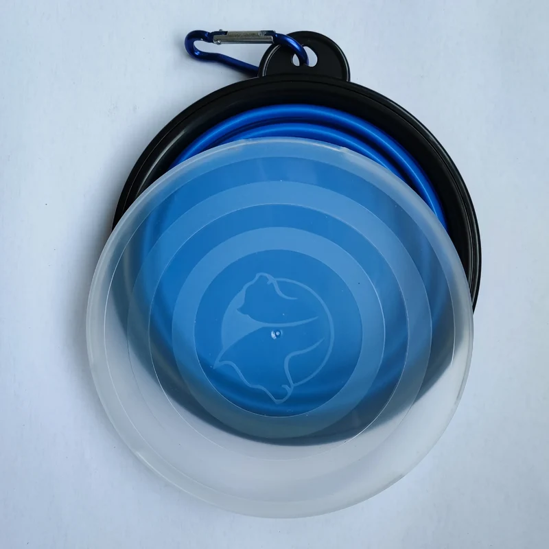 Pet Collapsible Black Frame Bowl Keychain Portable Travel Food Water Dish Dog Cat BPA Free Silicone Lightweight Pet Feeding Bowl