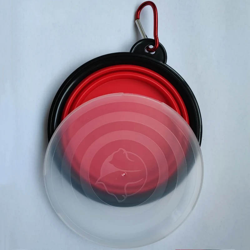 Pet Collapsible Black Frame Bowl Keychain Portable Travel Food Water Dish Dog Cat BPA Free Silicone Lightweight Pet Feeding Bowl